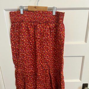 Madewell Red Floral Midi Skirt